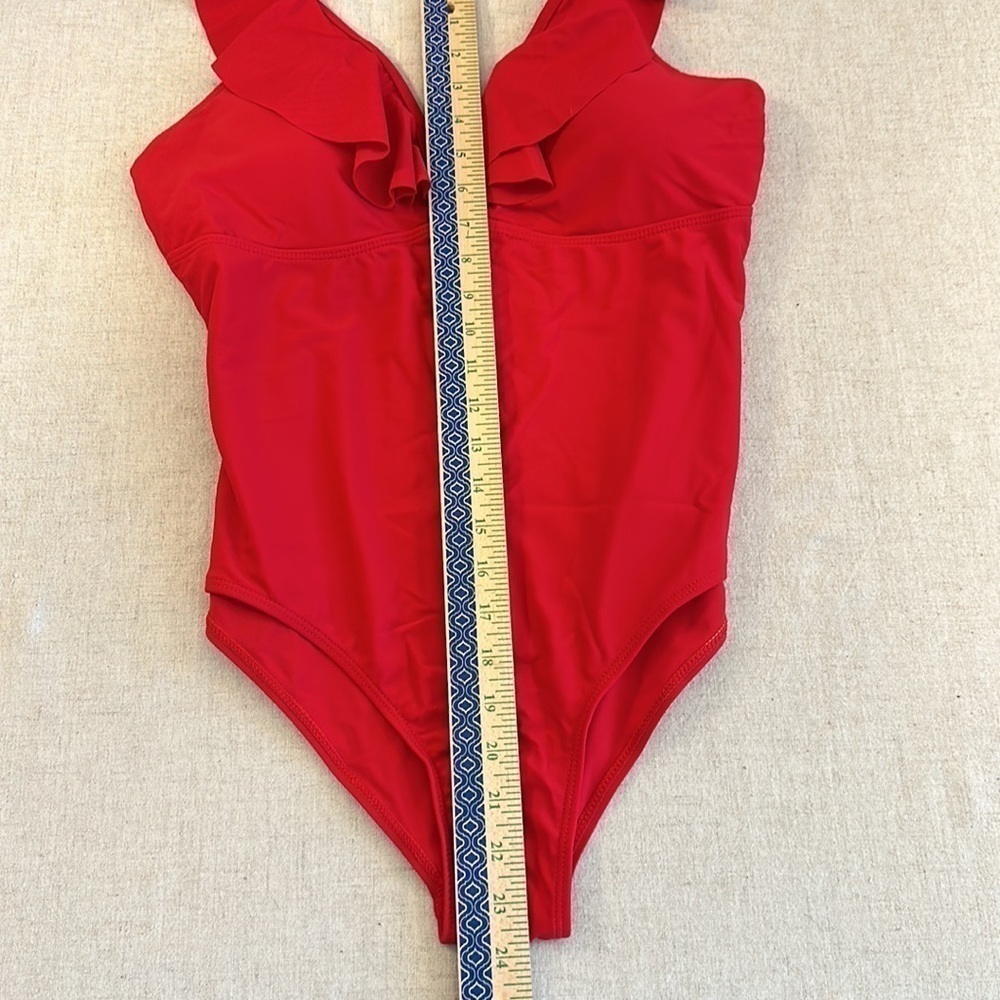 Red One Piece Swimsuit Ruffled Deep V - Picture 8 of 8